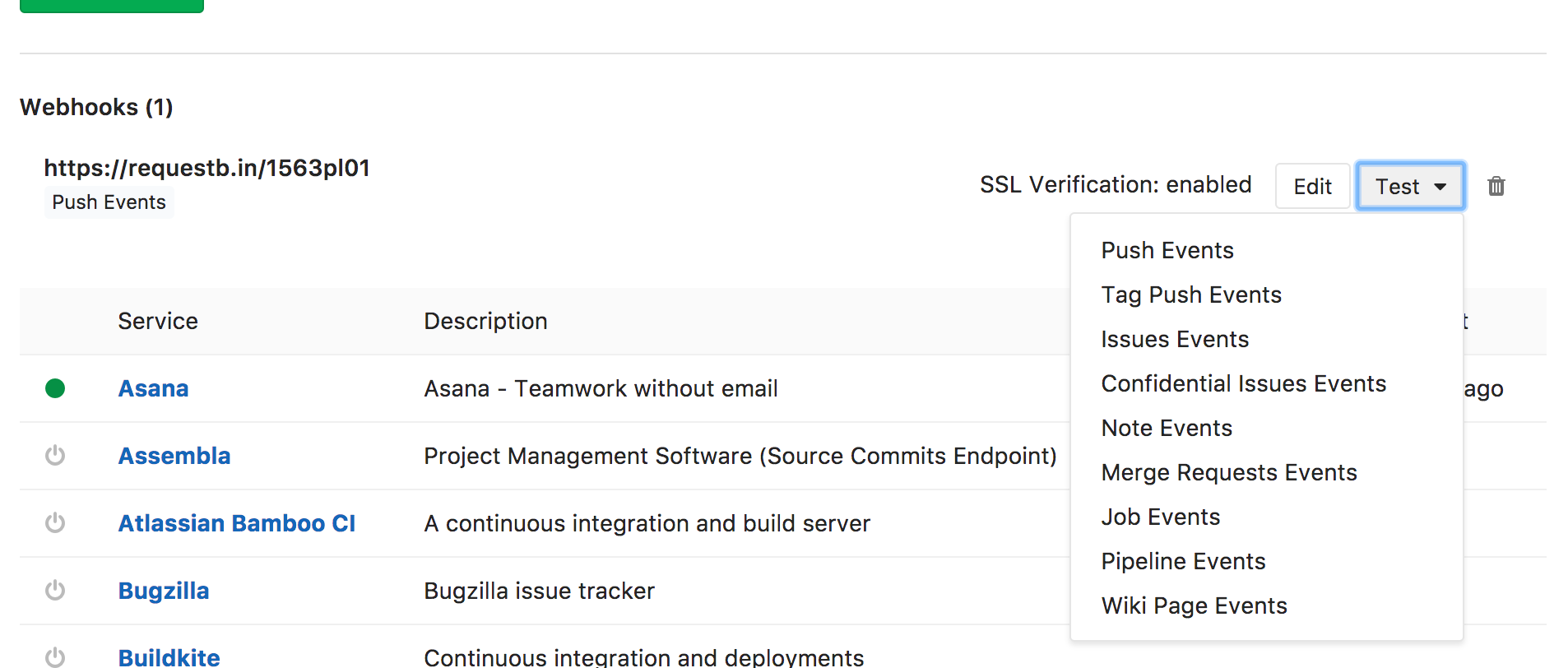 Webhooks · Integrations · Project · User · Help · GitLab